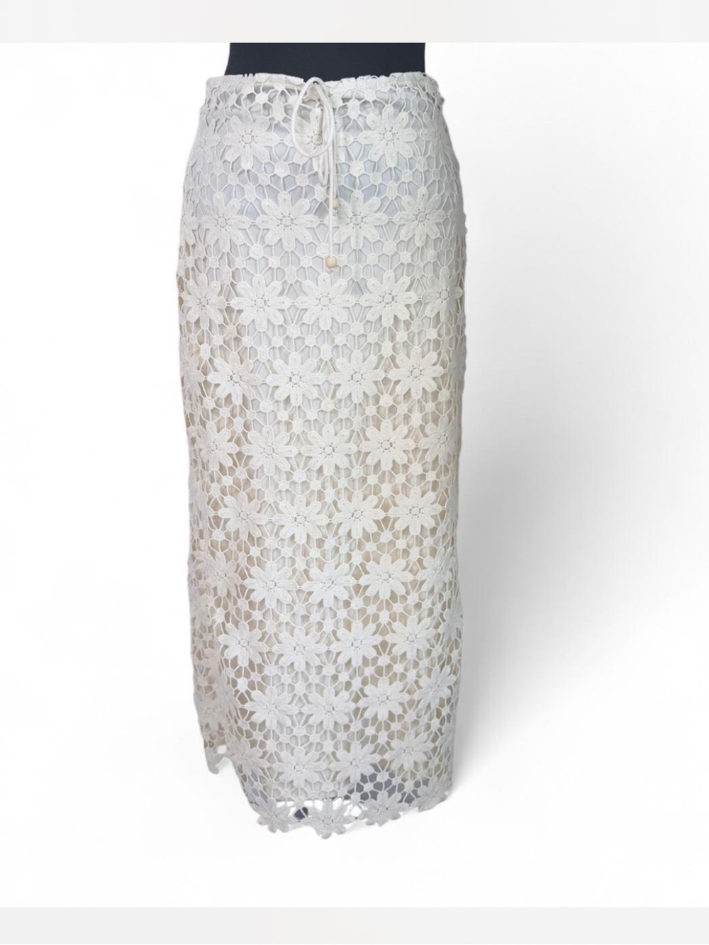 One and Only Collective Cream Floral Crochet Lace Midi Skirt Size Small